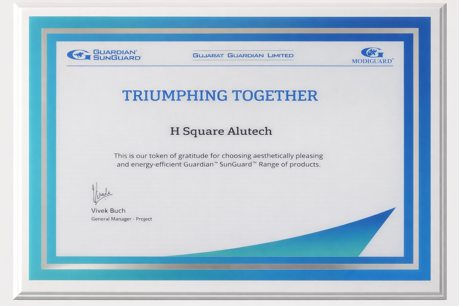 Guardian SunGuard Certificate